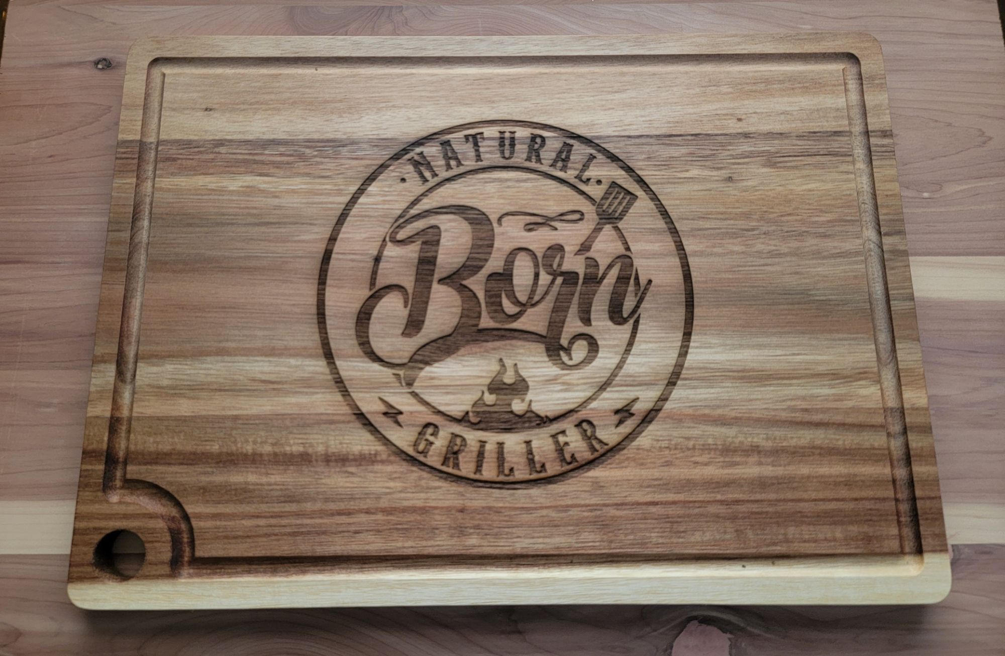 Acacia Cutting Board with Drip Ring and Corner Hole